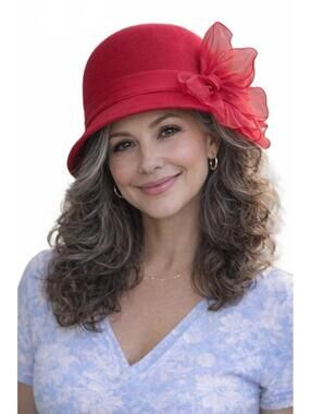 Vintage Arlin Red Wool Cloche Hat with Side Organza Bow